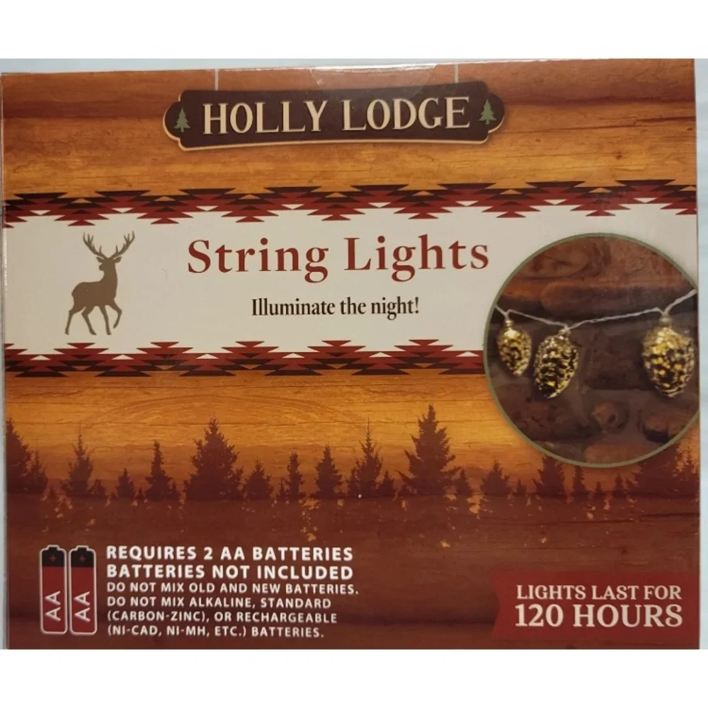4x Holly Lodge Pinecone String Light Indoor Battery Operated Farmhouse Rustic